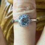 Natural Aquamarine Sterling Silver Halo Ring Size 6 Photo 0