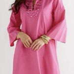 Caryn Lawn Rosemary Dress Gemstone Embellished Poplin Shirt‎ Tunic Dress O/S NWT Pink Size undefined Photo 0