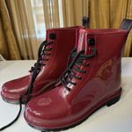 Michael Kors  Tavie Burgundy Patent Lace-Up Rain Boots Womens 9 Combat Style Photo 3