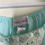 Kelly Reed Nylon Vintage Pajama Lounge Top Blouse Blue Embroidered Large Photo 5