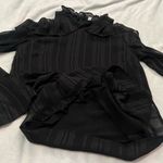 WAYF NEW  Cold Shoulder High Ruffle Neck Long Sleeve Blouse Top Black Medium Photo 6