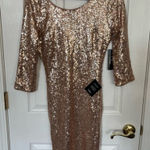 Lulus NWT  Delightful Ways Champagne Gold Sequin Dress Mini Prom Homecoming Club Photo 0