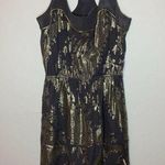 Akiko  Womens Racerback Cinch Waist Dress 100% Silk  Grey Gold Overlay Sz X-Small Photo 0