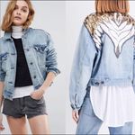 Free People  Sequin Glam Denim Jacket in Indigo Blue Size Small Photo 3