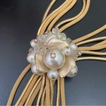 Vintage Unsigned Vendome Multistrand Faux Pearl Gold Mesh Chain Tassel Necklace Photo 4