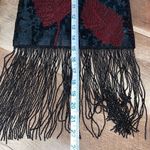 Vintage Retro Womens Sequin Beaded Bamboo Handle Fringe Handbag Black Maroon OS Photo 9