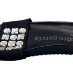 Pedro Garcia Amery Swarovski Crystal Satin & Leather Jeweled Slide Sandals Black Size 10 Photo 4