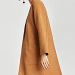 ZARA Tan Faux Suede Blogger Favorite Longline Women’s Coat Sz S Photo 14