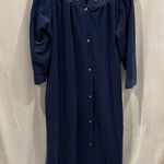 Adorable vintage navy blue floral embroidered pearl snap maxi robe cottagecore Size XL Photo 2