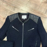 IRO  Ceylona Leather Trimmed Navy & Black Knit Jacket Sz 38 (M) US Sz 6 Photo 5