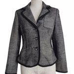 Trina Turk ‎ Wool Silk Tweed Jacket Blazer Gray Black Three Buttons Fitted Photo 0