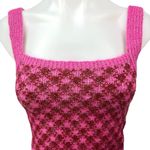 ZARA  Pink Wool Plaid Checkered Crochet Knit Square Neck Crop Sweater Tank Top S Photo 2