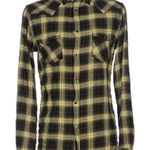DONDUP Italian designer flannel button up logo black tan $200 grunge fall casual Size L Photo 0