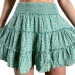 American Eagle Skirt Tiered Ruffle Floral Thick Elastic Waist Flowy Mini Green S Photo 0