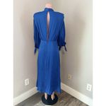 FARM RIO SHOULDERPADS SATIN LONG SLEEVE BLUE MAXI DRESS SIZE LARGE $260 NWT #194 Photo 14