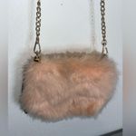 Forever 21  Furry Fuzzy Faux Fur Pale Pink Pouf Crossbody Bag Gold Chain Zipper Photo 2