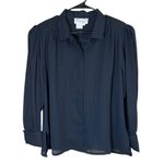 VTG 80s Shapely Black Sheer Long Sleeve Women Top Hidden Button Whimsygoth Sz 16 Photo 8