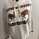 American Eagle  Outfitters Womens Hooded Sweater M Deer Knit Acrylic Cotton Beige Photo 6