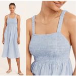 J.Crew  Dress Womens X Small Blue White Striped Linen Cotton Smocked Beach Midi Photo 3