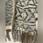 Hem & Thread  blue and cream patterned fringe cardigan size S/M Photo 1