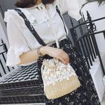 Exquisite Beach Clutch Purse Bag Bucket Bag Lace Handmade Straw Woven Sling Handbag Shoulder Crossbody Bag for Women, Beige, One Size Photo 6