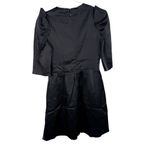 Carven Black Structured Square Neckline Puff Sleeve Silk Mini Dress Size 6 Photo 1