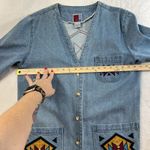 Vintage S Small Denim Jacket Southwest Aztec Embroidered Oversized Made in USA Blue Photo 7
