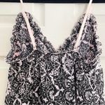 Linea Donatella Vintage Womens M Soft & Lace Cami Top Black Pink Floral Babydoll Photo 6