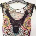 Forbidden Boho Sheer Tank Womens Top Size Medium Black Lace Ruffle Photo 1