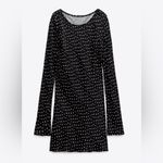 ZARA  New Women Black/White Long Sleeve Polka Dot Satin Dress Size Large Photo 7