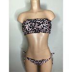 PilyQ New. PQ pink leopard Ruched Bandeau Bikini. Small. Retails $152 Photo 9