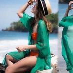 Boutique NEW Kelly Green Sheer Kimono Beach Coverup Swim  Photo 0