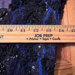 Mac Duggal Royal Blue Black Beaded Lace Cap Sleeve High Slit Gown Photo 6