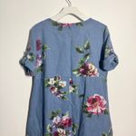 Vasna Shirt Dress Women S Blue Pink Floral Linen Boxy Lagenlook Pocket Roll Tab Photo 8