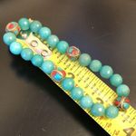 Faceted Jade Bead Bracelet w Bronze Accent Beads w Coral & Turquoise Inlay Photo 3
