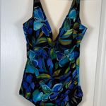 MiracleSuit  Oceanus Blue Black V-Neck Swimsuit Size 16 EUC #5675 Photo 1