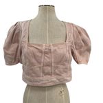 Ulla Johnson Renee Top Crop Denim Puff Sleeve Zip Sweetbriar Pink Size 8 Photo 3