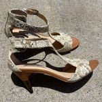 via spiga  Textured Snake Print Sandal Kitten Heels Photo 0