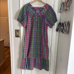Vintage Neon plaid ruffle trim house dress Pink Size L Photo 1