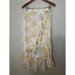 Majorelle  Womens SMALL Wrap Peanut Skirt White Yellow Floral Embroidered Ruffle Photo 1