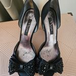 Nina  Heels Elegant Black Bow Jeweled Open Toe Neutral Cocktail Prom Party Guest Photo 4