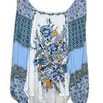 Free People Positano Printed Floral Blouse Top Sz L Boho Blue Oversized Photo 0