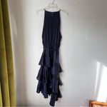 Petal and Pup  Navy Blue Satin Seychelle Ruffle Tiered Midi Dress 12 Photo 10