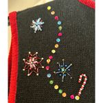 White Stag Holiday Knit Vest Snowmen Frolicking Sequins Beads Embroidered Black Photo 8