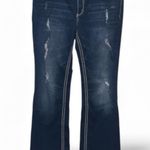Ariya Jeans Distressed Blue Women's Jeans Embroidered Sequined Pockets Flare Photo 0