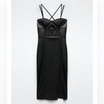 ZARA Bloggers Fav Topstitched Faux Leather Midi Slit Christmas CutOut Dress Sz M Photo 4