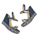 Christian Louboutin  Lame Lux Pyraclou 110 Denim Wedge Sandal Blue Size 41 Photo 3