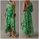 Farm Rio Anthropologie Printed One-Shoulder Ruffle Dress green - XS Petite $260 Photo 1
