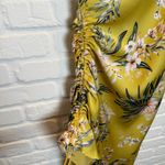 Mable Asymmetrical Yellow Floral Midi Dress Cinch Slit Cowl Neck Tropical Small Photo 13