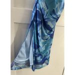 Women’s Blue Green Abstract Floral Cowl Neck Strappy Back Ruched Maxi Dress Sz S Photo 6